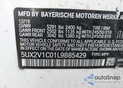 2020 BMW X4 xDrive30I z USA, uszkodzony, nr VIN 5UX2V1C01L9B85429